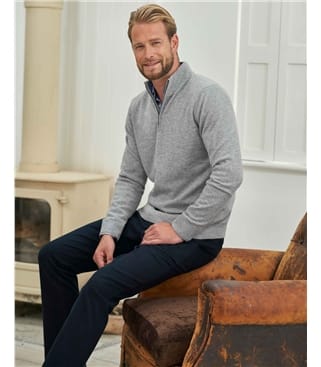 Grey Marl Pure Cashmere Zip Neck Jumper WoolOvers UK