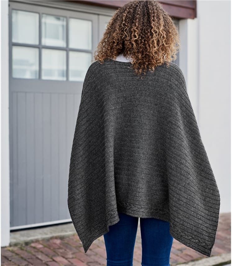 Dark Grey Marl Womens Cashmere Merino Ribbed Poncho Woolovers Uk