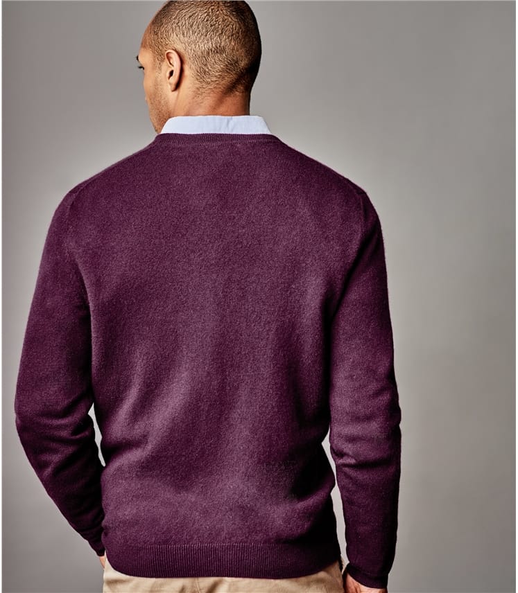 Dark Berry Mens Pure Cashmere V Neck Sweater WoolOvers US