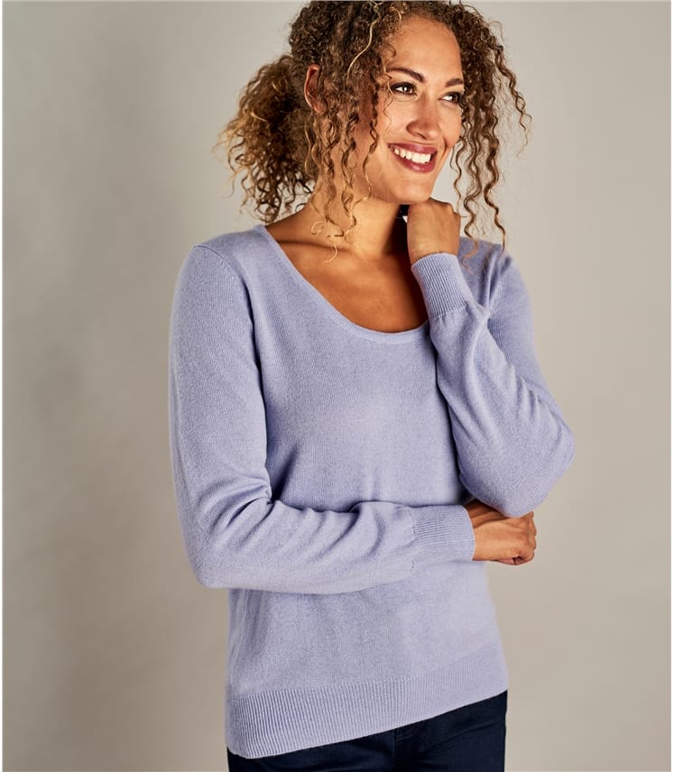 Lilac Womens Cashmere Merino Scoop Neck Jumper Woolovers Au