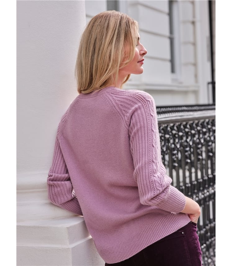 Soft Mauve Cashmere Lofty Cable Jumper WoolOvers UK