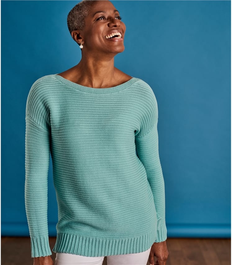 Aquamarine Womens Cotton Boat Neck Jumper Woolovers Au