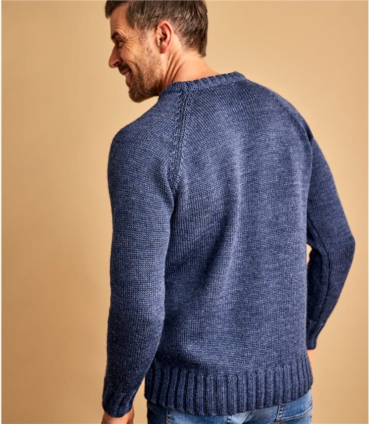 Denim Marl Mens Pure Wool Fishermans Crew Neck Sweater WoolOvers US