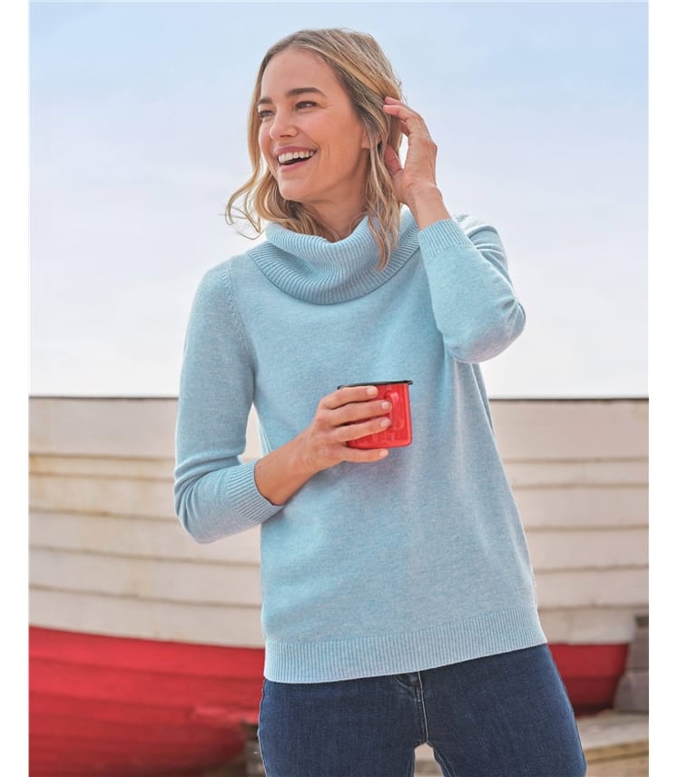 Pale Blue Cashmere And Merino Long Sleeve Cowl Neck Jumper Woolovers Uk