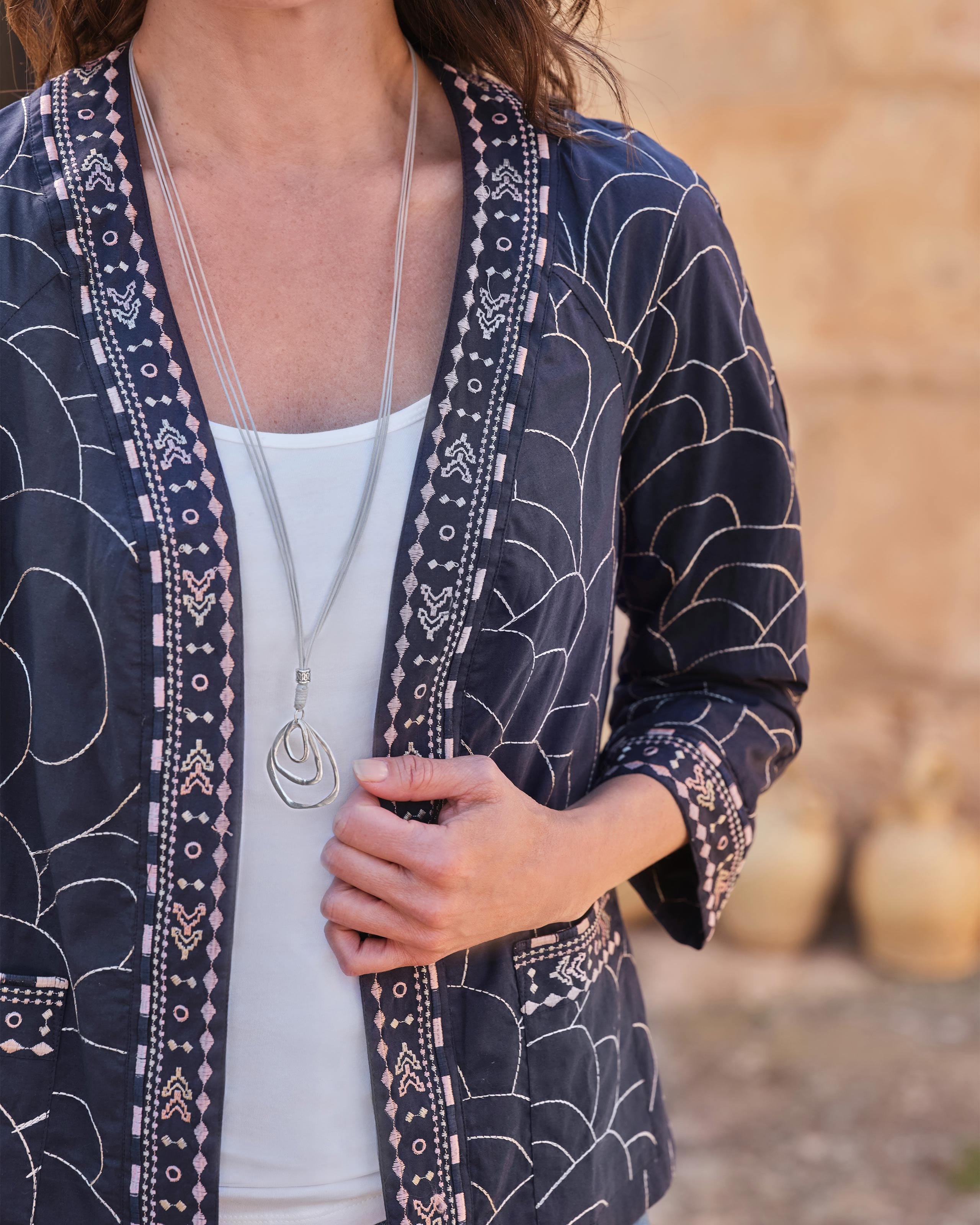 Navy Multi Bestickte Jacke Woolovers De