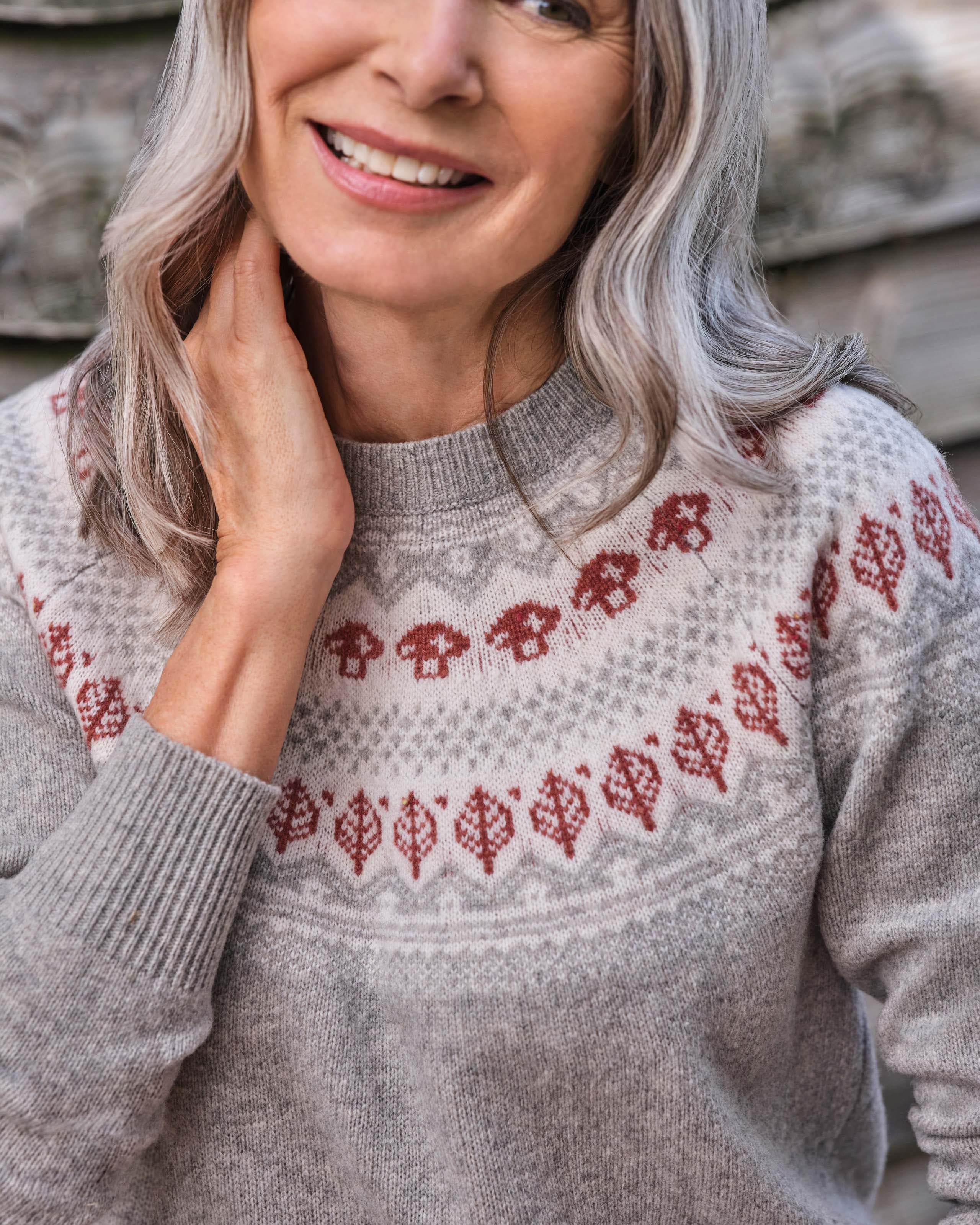 Grey Marl Pure Lambswool Woodland Fairisle Jumper