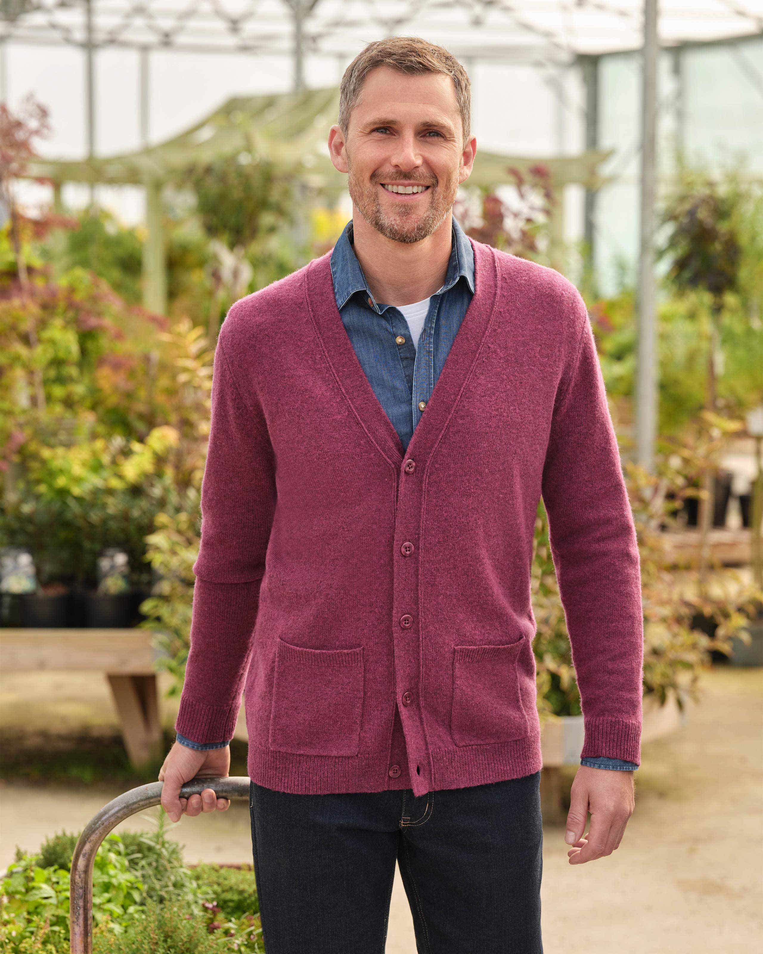 Plum Marl Mens Lambswool V Neck Cardigan Woolovers Us