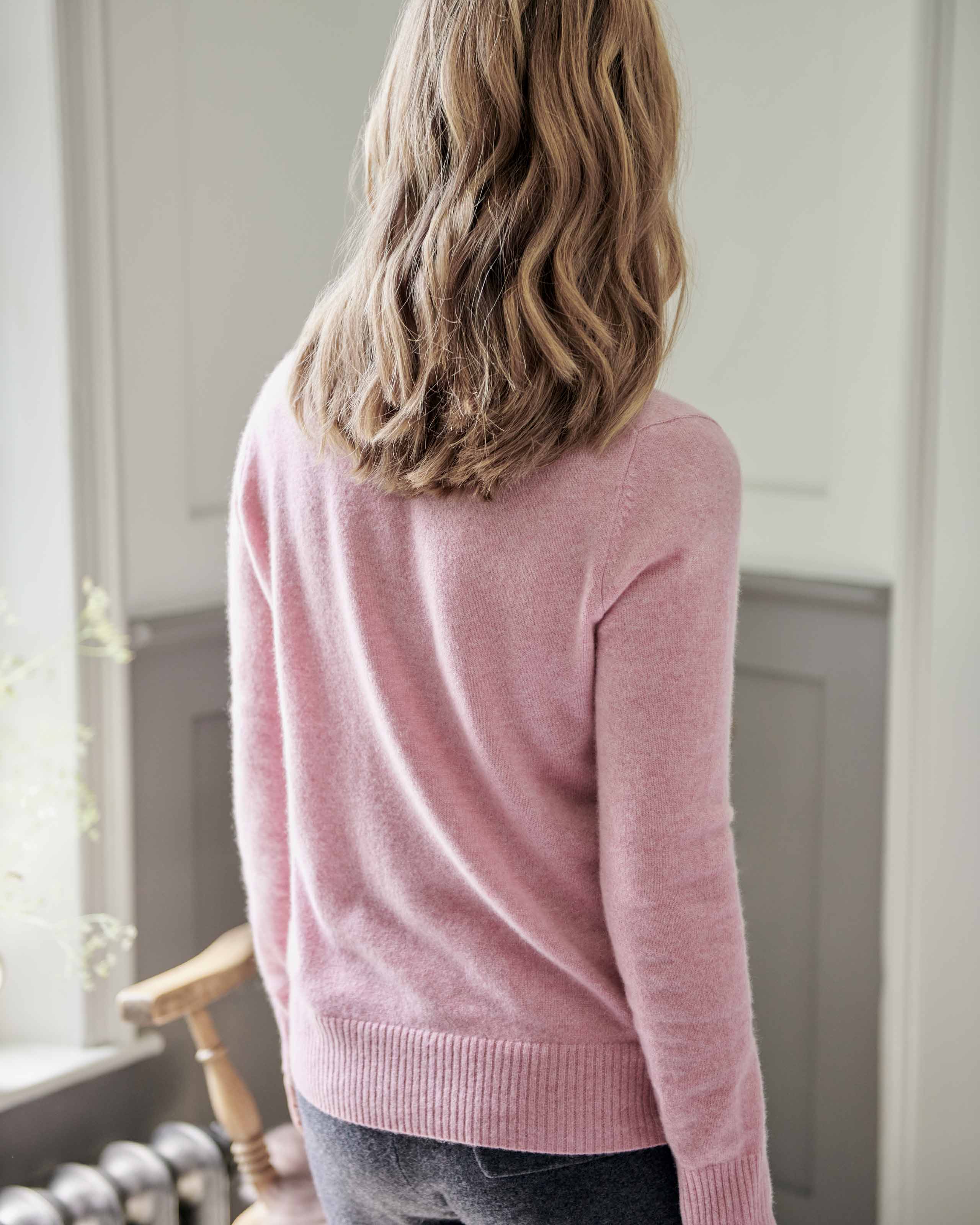 Petal Pink Pure Cashmere Luxurious Cashmere Crew Neck Cardigan