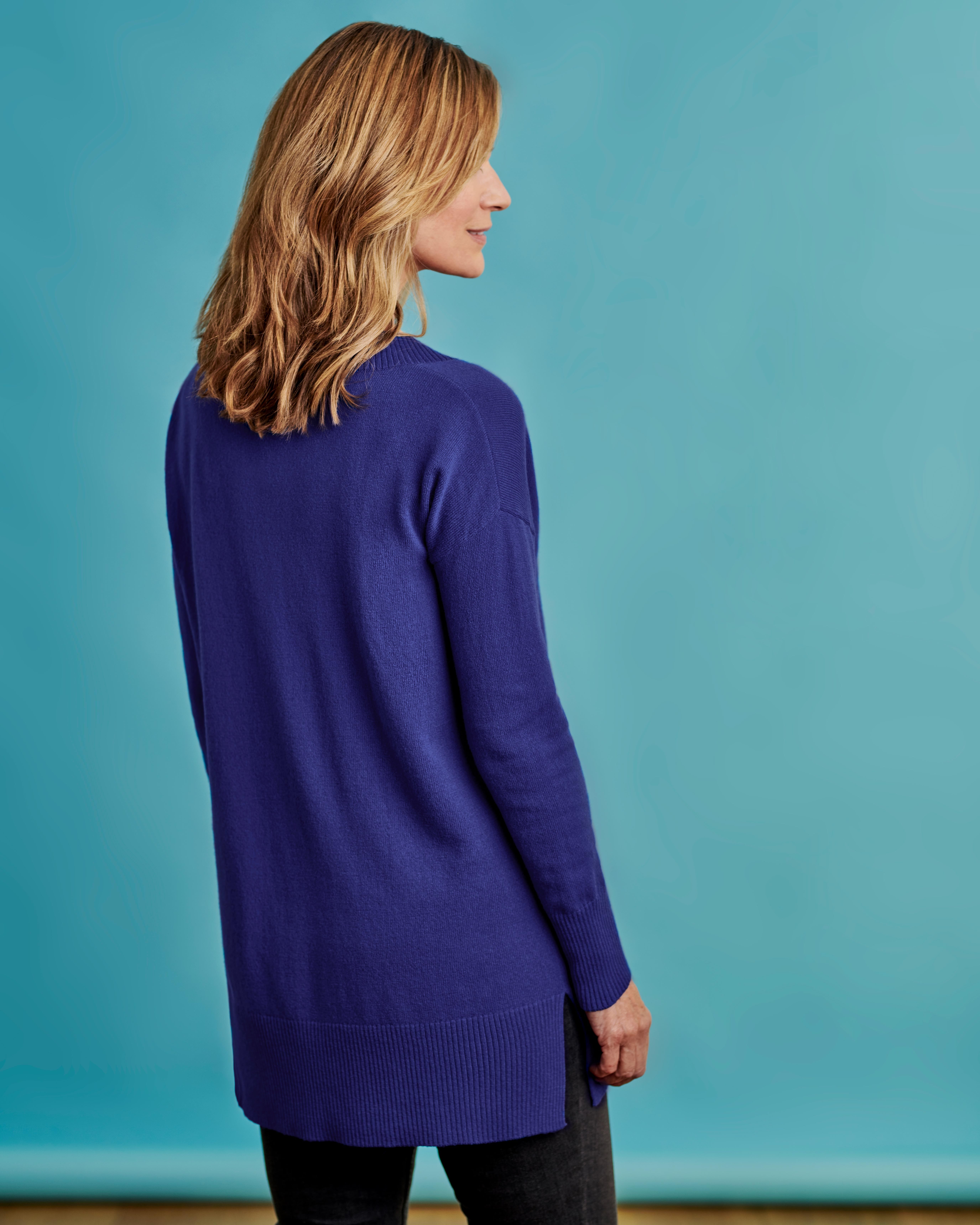 Sapphire Blue Cashmere Merino Deep V Neck Tunic Woolovers Au