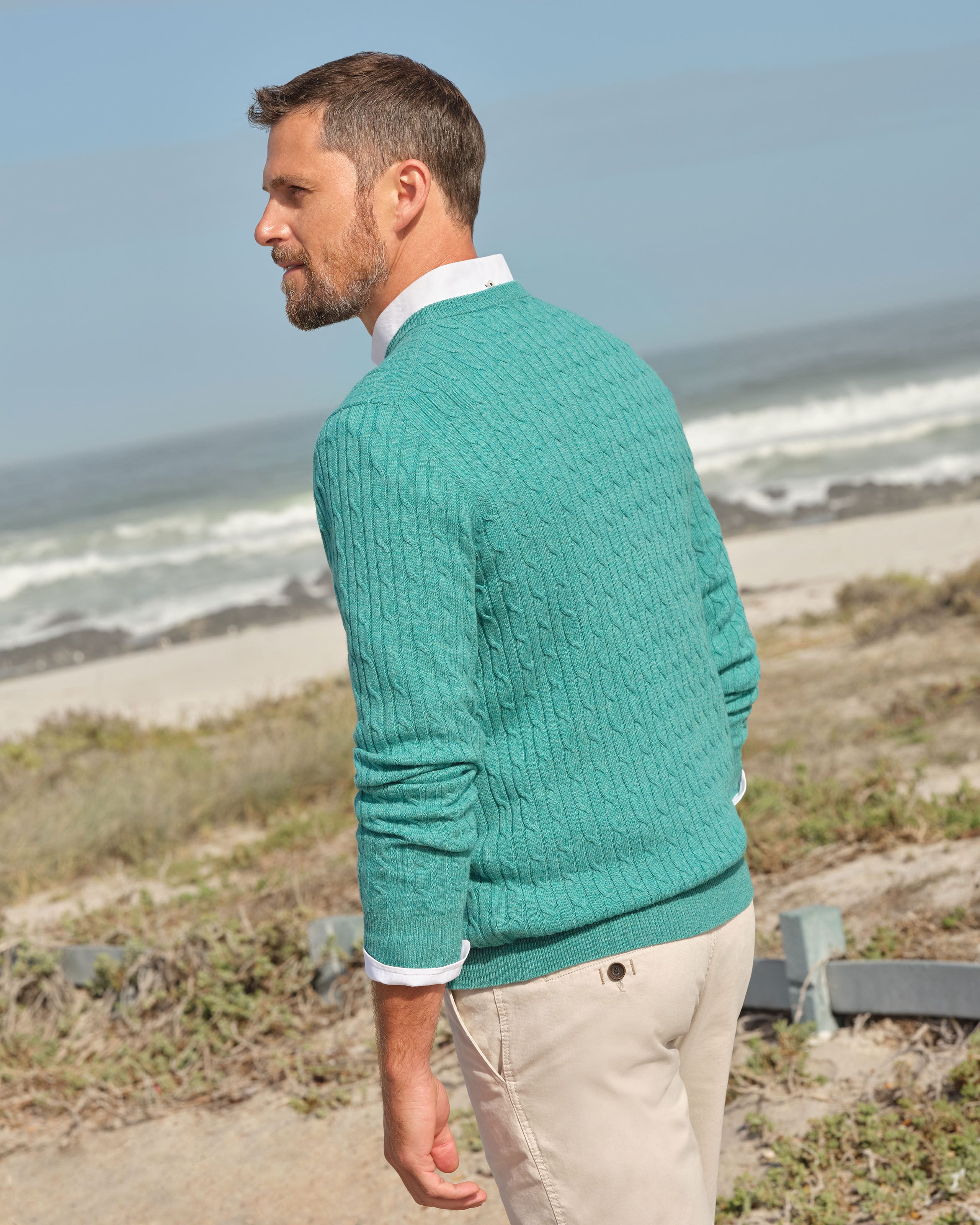 Mint Marl Cashmere Merino Cable Jumper Woolovers Au