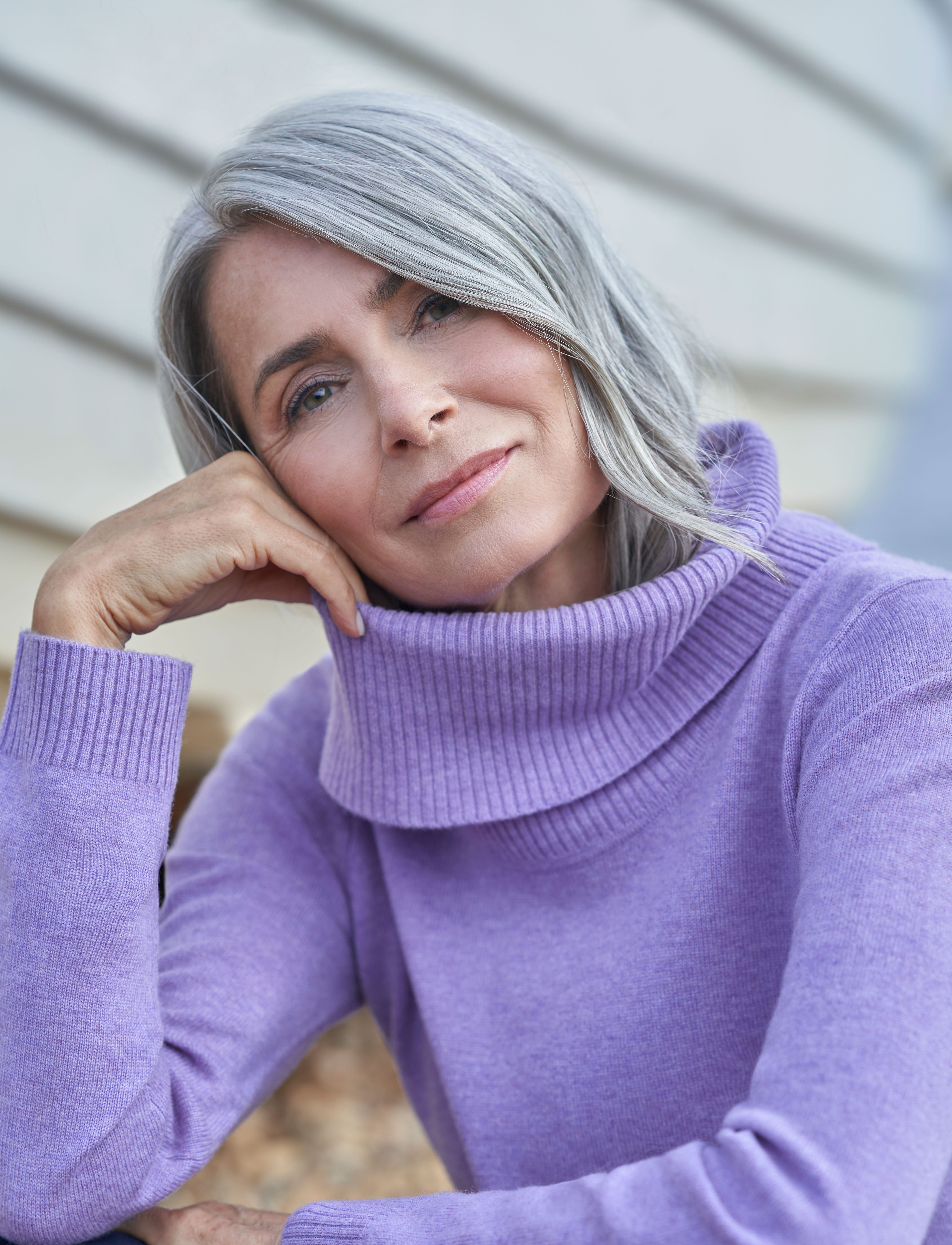 Deep Lilac Cashmere And Merino Long Sleeve Cowl Neck Jumper