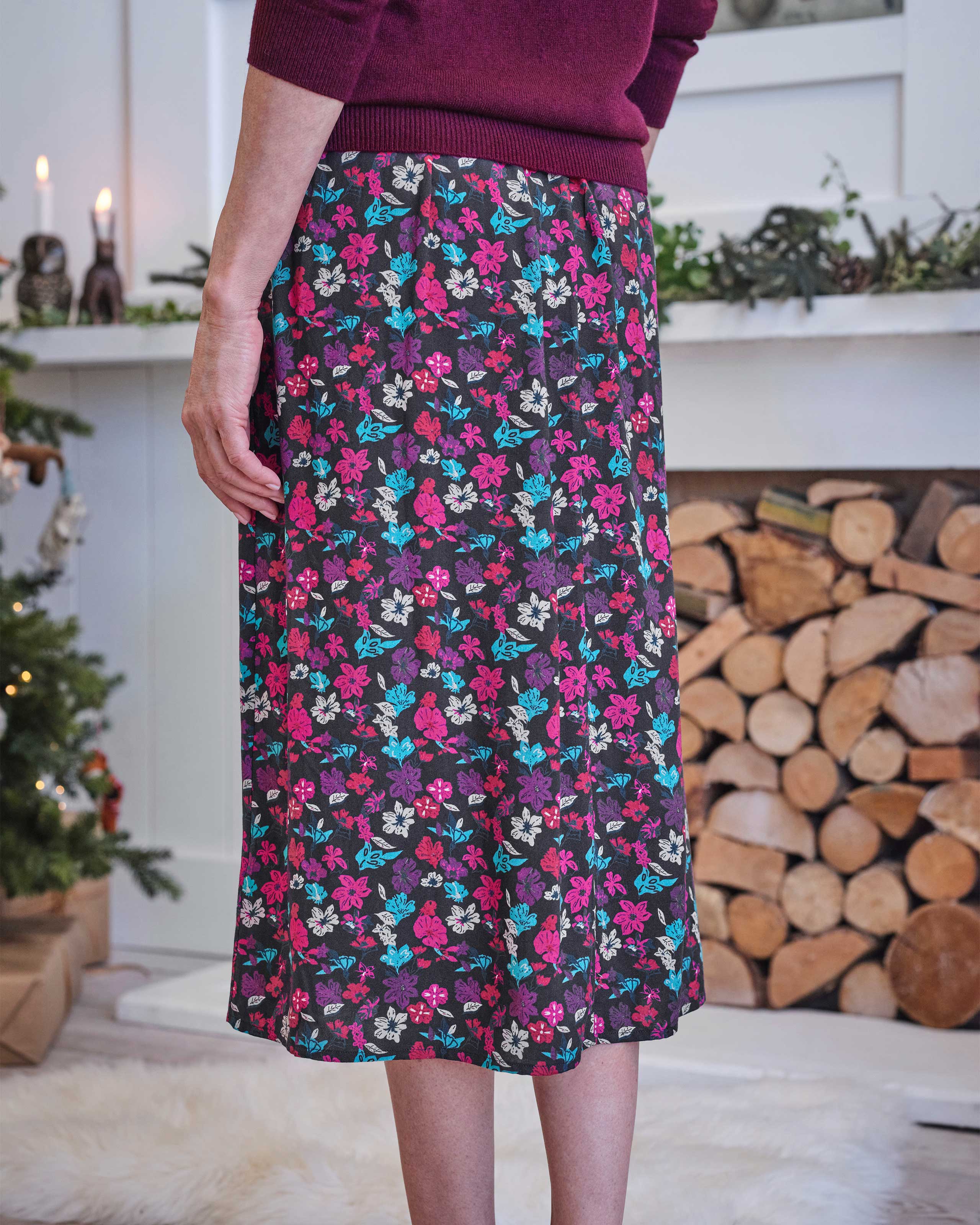 Multi Floral Print Elasticated Waist Woven Skirt Woolovers Us