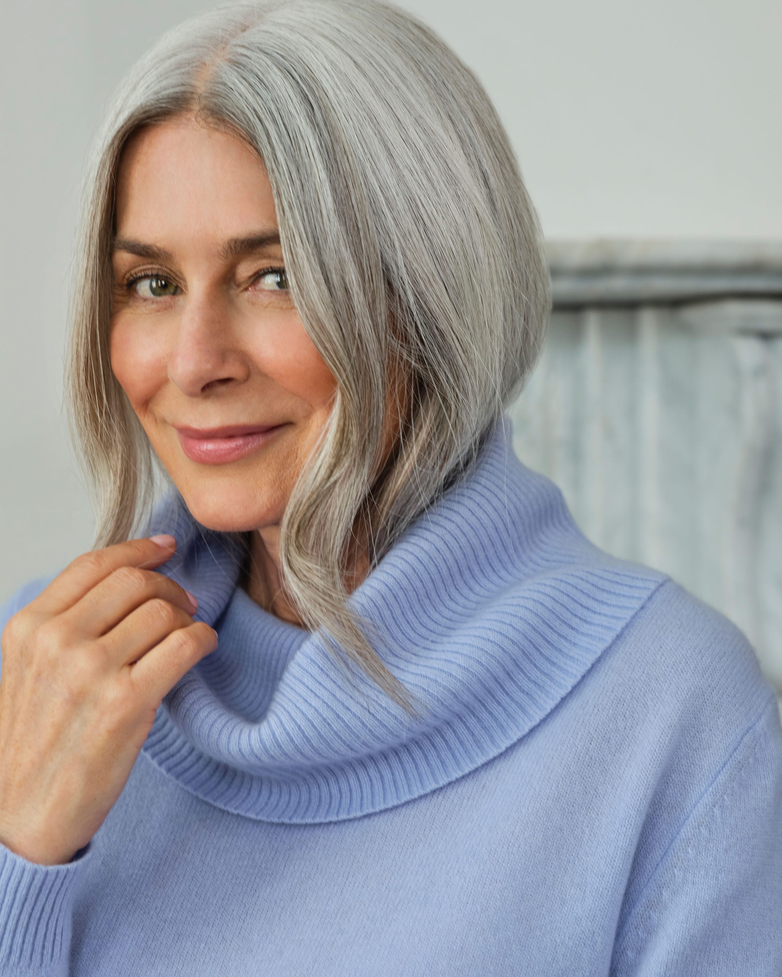 Soft Periwinkle Pure Cashmere Cowl Neck Jumper Woolovers Au