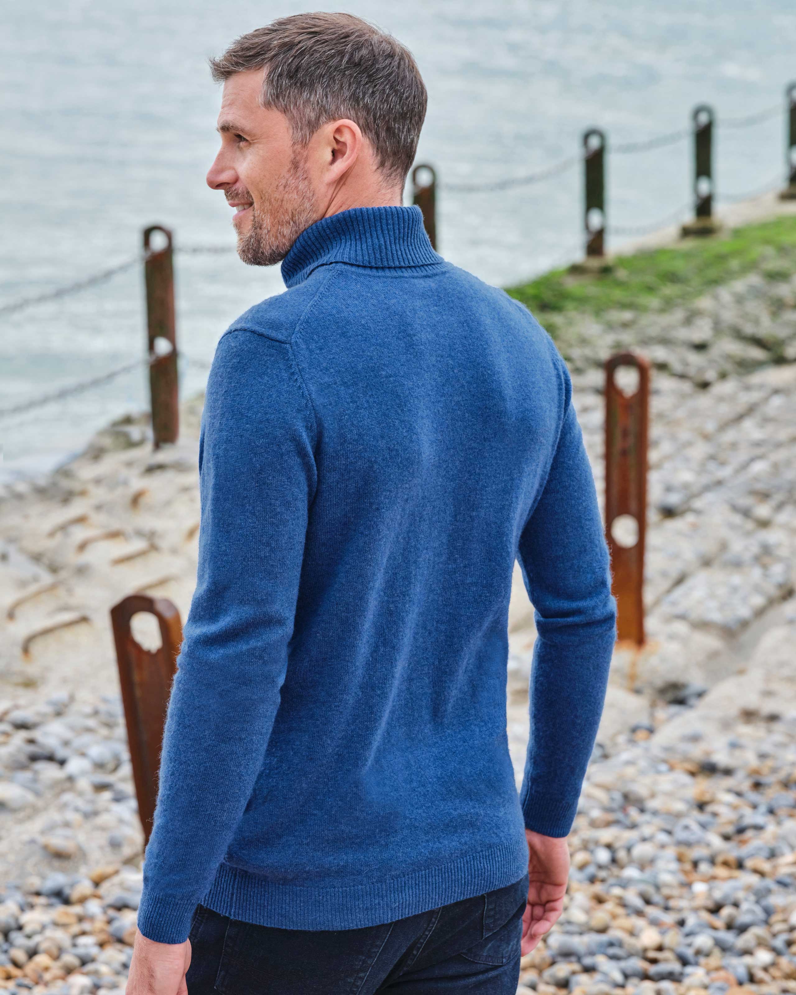 Bright Blue Cashmere Merino Polo Neck Jumper WoolOvers UK