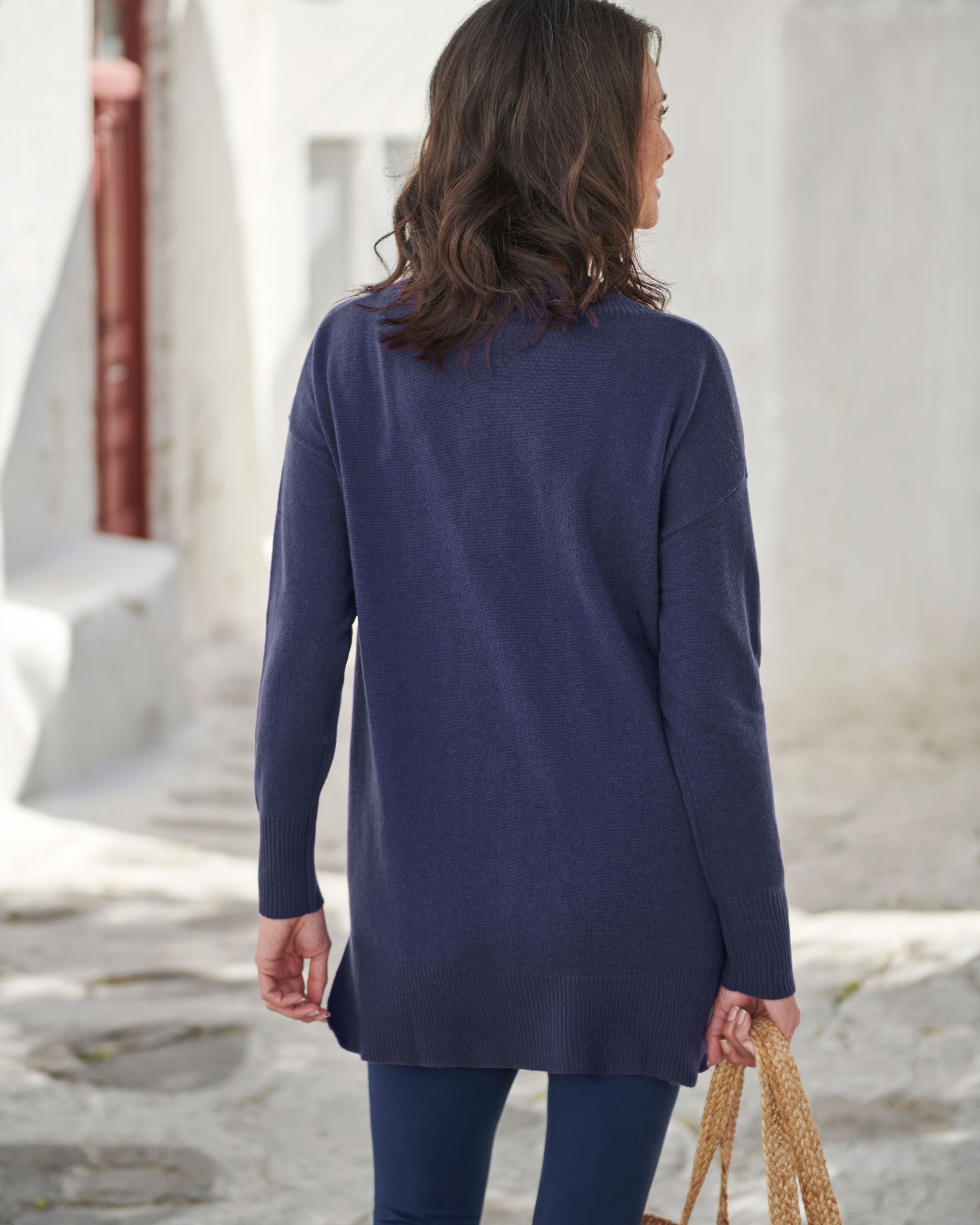 Navy Cashmere Merino Deep V Neck Tunic Woolovers Au