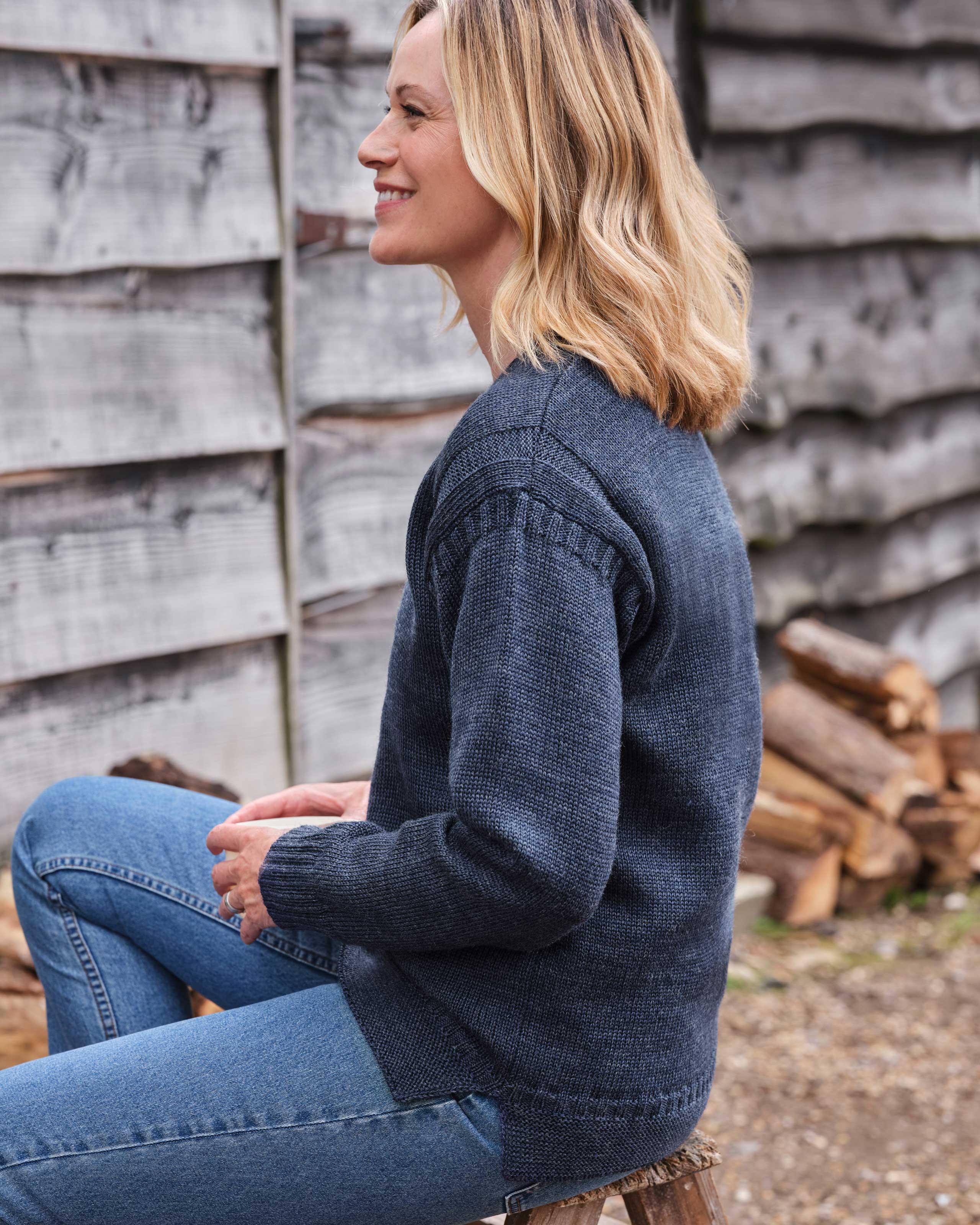 Denim Marl Pure Wool Guernsey Jumper Woolovers Uk