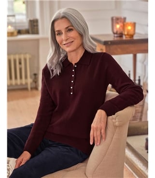 Strick-Polohemd aus Merino- und Kaschmirwolle für Damen