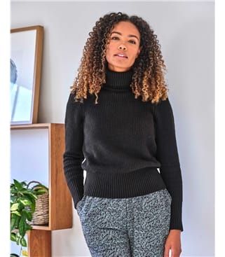 Black, Nova Organic Cotton Roll Neck Sweater