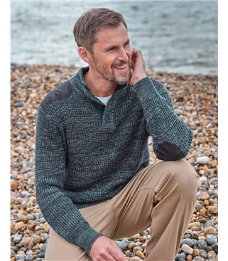 Melierter Pullover mit Knöpfleiste