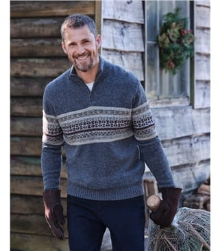 Striped Navy | Organic Cotton Half Zip Sweater | WoolOvers US