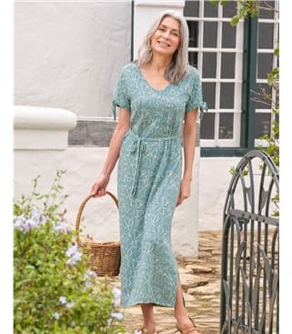Large Scribble Print | Tie Sleeve Midaxi Dress | WoolOvers UK