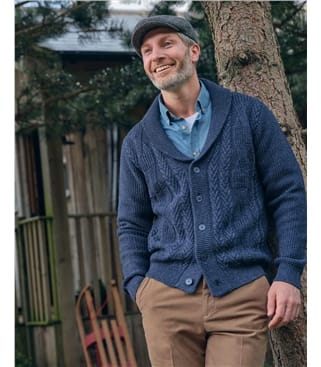 Cardigan à col châle en maille torsadée - Homme - Pure Laine d'agneau 