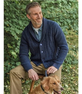 Cardigan à col châle en maille torsadée - Homme - Pure Laine d'agneau 