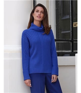 Cobalt | Cashmere Wool Chunky Roll Neck | WoolOvers UK