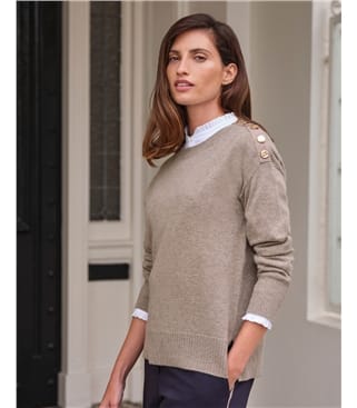 Oatmeal | Wool Cashmere Grossgrain Trim Sweater | WoolOvers UK