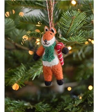 Mr Fox With Candy Cane Christmas Decoration