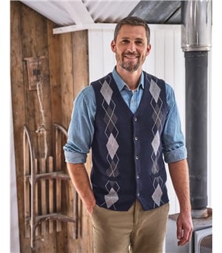 Navy Argyle | Organic Cotton Cashmere Vest | WoolOvers US