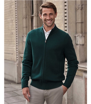 Wool Cashmere Ribbed Zip Through Cardigan
