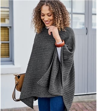 Mink | Womens Cashmere & Merino Ribbed Poncho | WoolOvers US