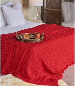 Pure Wool Chunky Cable Throw 1size Red Pure Wool Chunky Cable Throw 1size Red