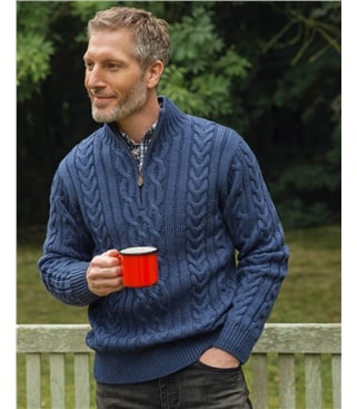 Pull irlandais en maille torsadée à col zippé - Homme - Pure Laine
