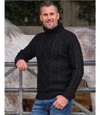 Pure Wool Knitted Aran Polo Neck Jumper