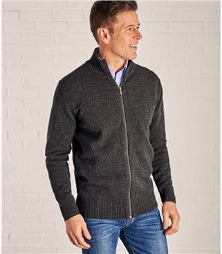 Charcoal | Mens Cashmere & Cotton Zip Through Cardigan | WoolOvers US
