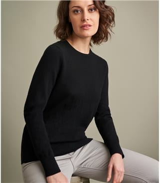 Black | Womens Pure Cashmere Crew Neck Jumper | WoolOvers AU