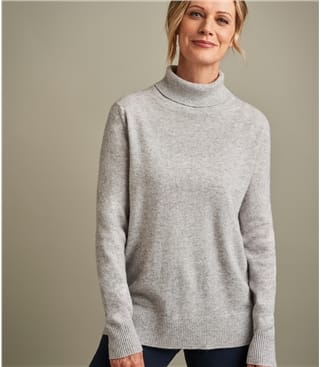 Dove Grey | Womens Pure Cashmere Roll Neck Sweater | WoolOvers US