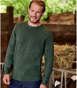 Tweed Green | Mens Lambswool Crew Neck Jumper | WoolOvers UK