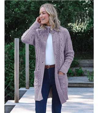 Manteau cardigan en maille irlandaise - Femme - Pure Laine