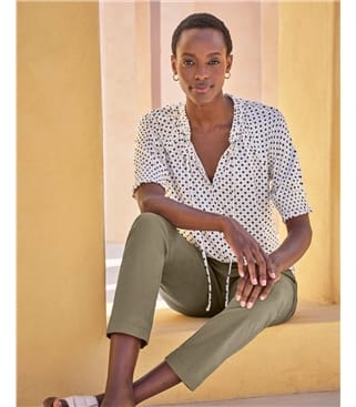 Short Sleeve Tie Frill Neck Blouse