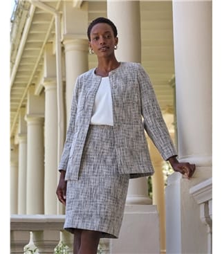 Grey Texture | Cotton Blend Longline Collarless Jacket | WoolOvers US