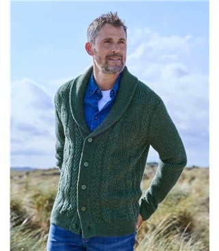 Cardigan à col châle en maille torsadée - Homme - Pure Laine d'agneau 