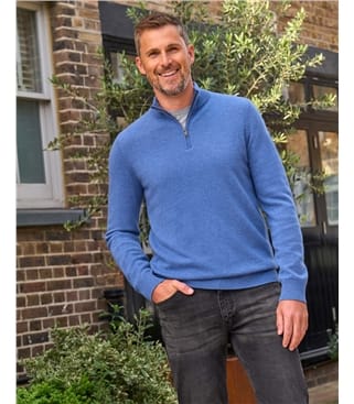 Pullover mit kurzem Reißverschluss aus Merinowolle und Kaschmir für Herren