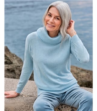 Pull col boule à manches longues - Femme - Cachemire & Mérinos