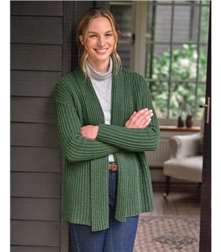 Cardigan côtelé à col châle - Femme - Pure Laine d'agneau