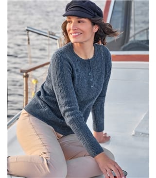 Pointelle And Cable Stitch Henley Jumper