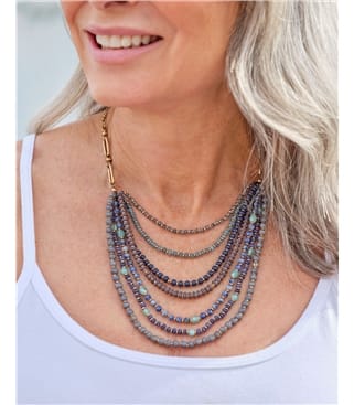 Mid Length Multi Row Glass Bead Necklace