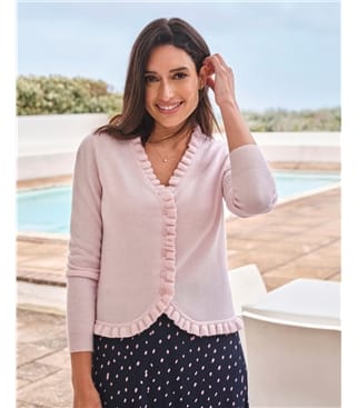 Kaschmirstrickjacke mit Rüschenkante